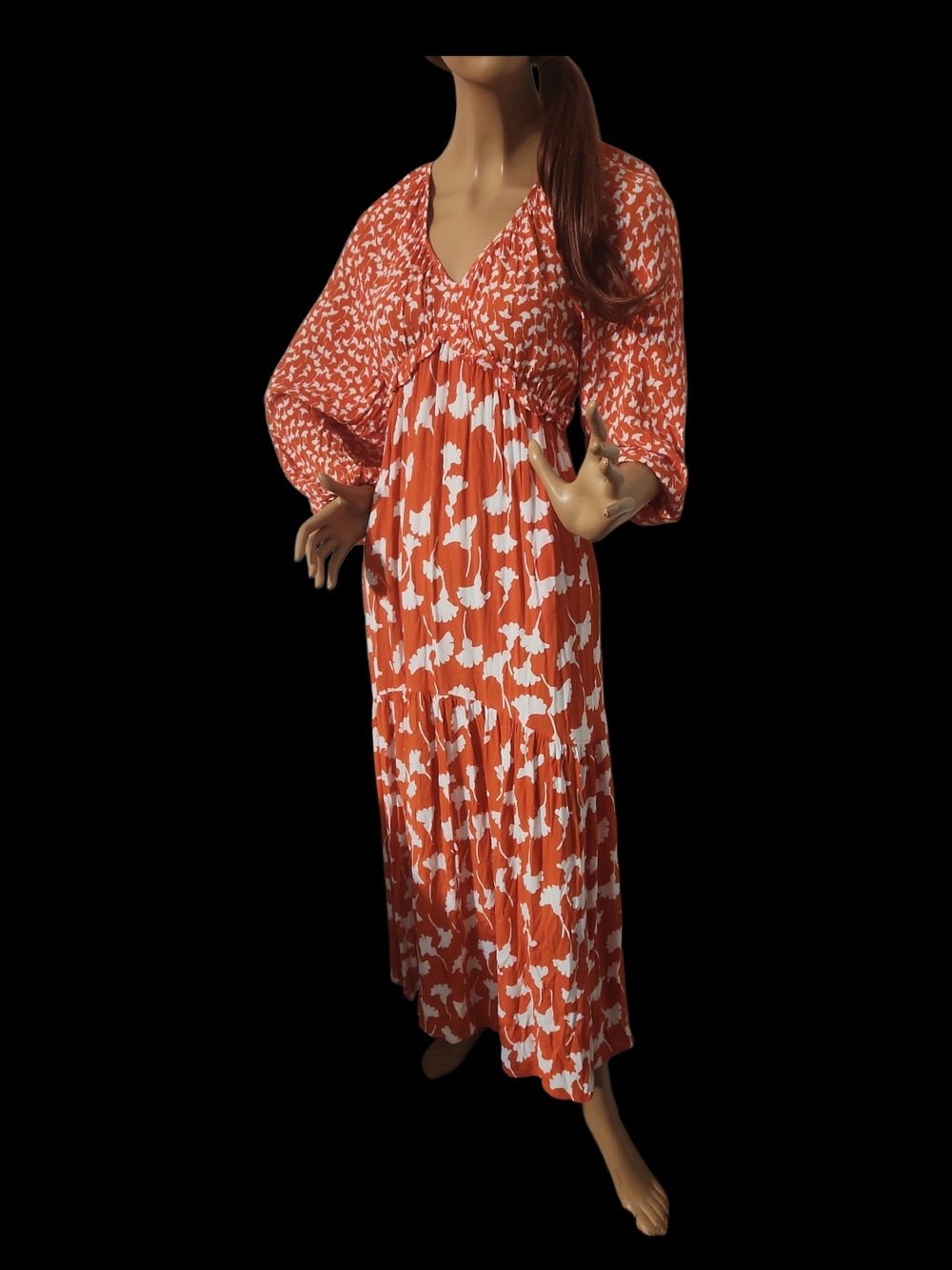 Diane Von Furstenberg Orange & White Floral Print Maxi Dress